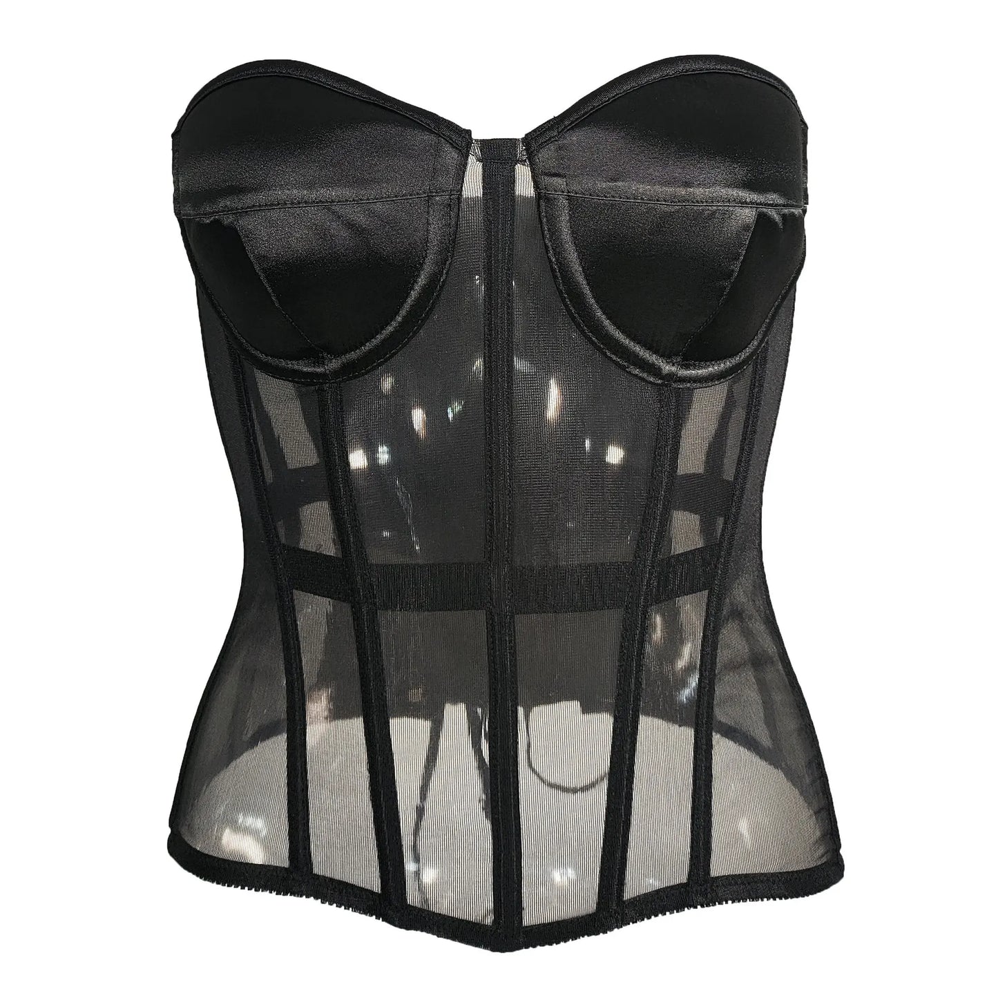 Women Corset Bustiers Strapless with Bra Breathable Mesh Lace up Boned Bodices Waist Girdle Tummy Control Tight Tops XXS to 6XL